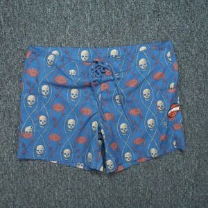Harley Davidson Board Shorts Mens Medium‎ Blue Skull Barbwire